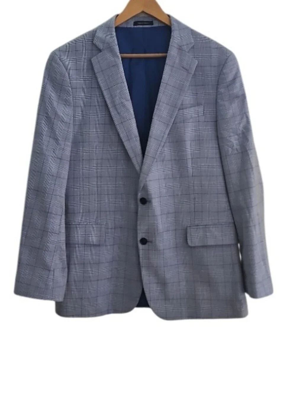 Stafford Glen Plaid Sport Coat Blazer Men’s 44R Blue Windowpane Business Career